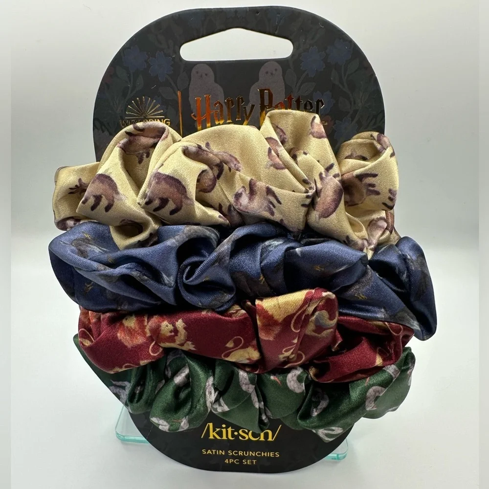 Kitsch x Harry Potter satin scrunchie set of 4 Hogwarts Houses NWT